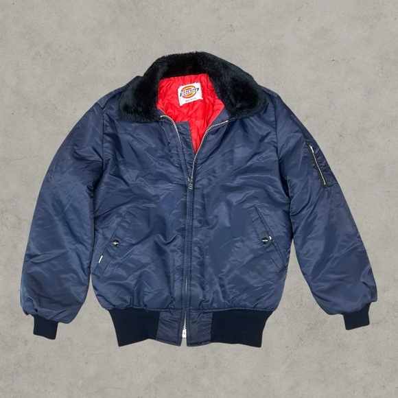 Dickies Other - Vintage Dickies Jacket Mens Large Navy Blue Nylon Satin Sherpa Collar 80s 90s